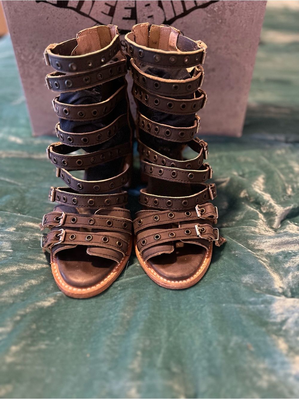 Freebird by Steven Cassandra Rustic Black Strappy Buckle Heeled Gladiator Boots - Picture 5 of 5